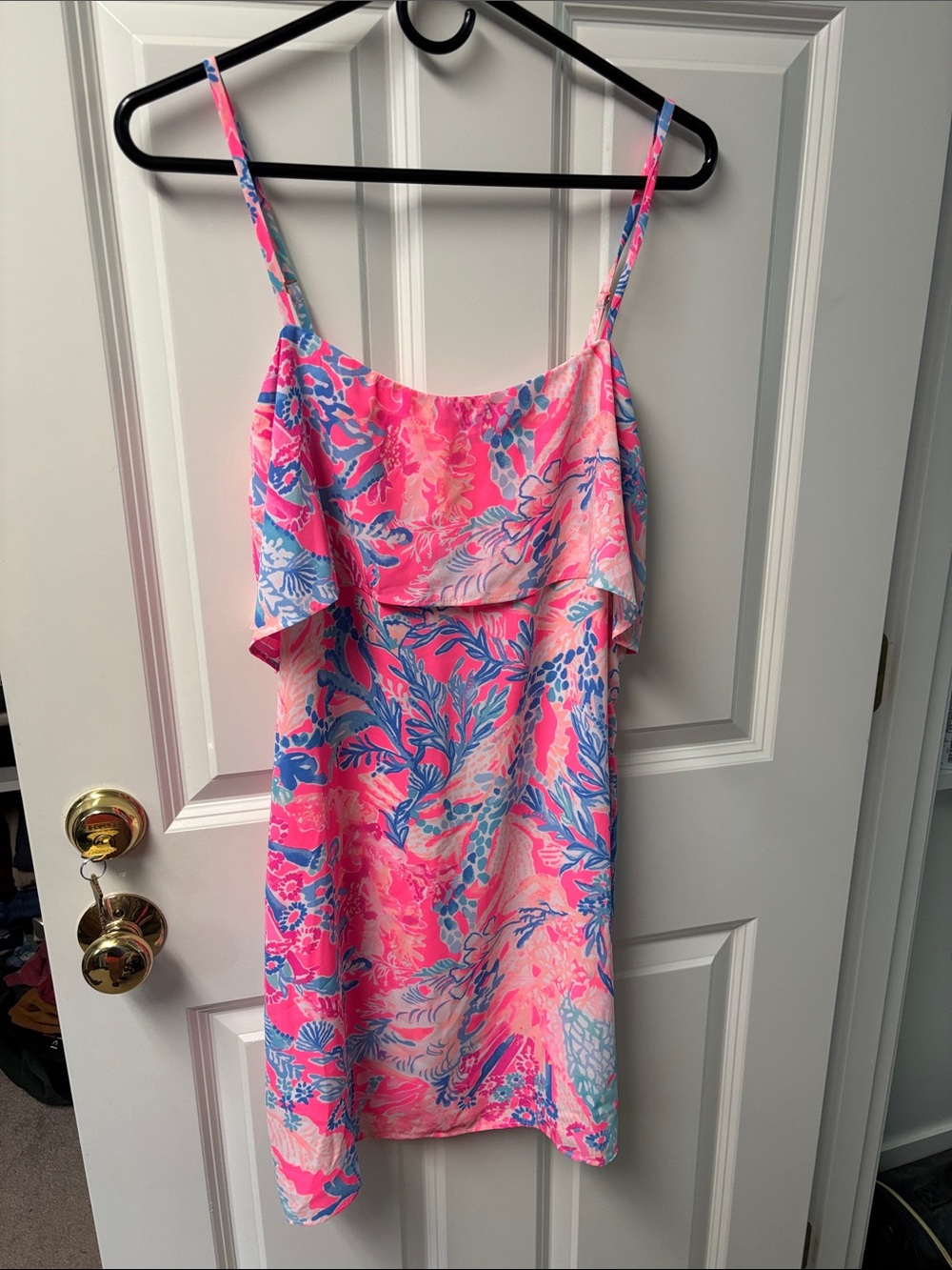 Lilly Pulitzer Pink and Blue Floral Ruffle Slip Dress